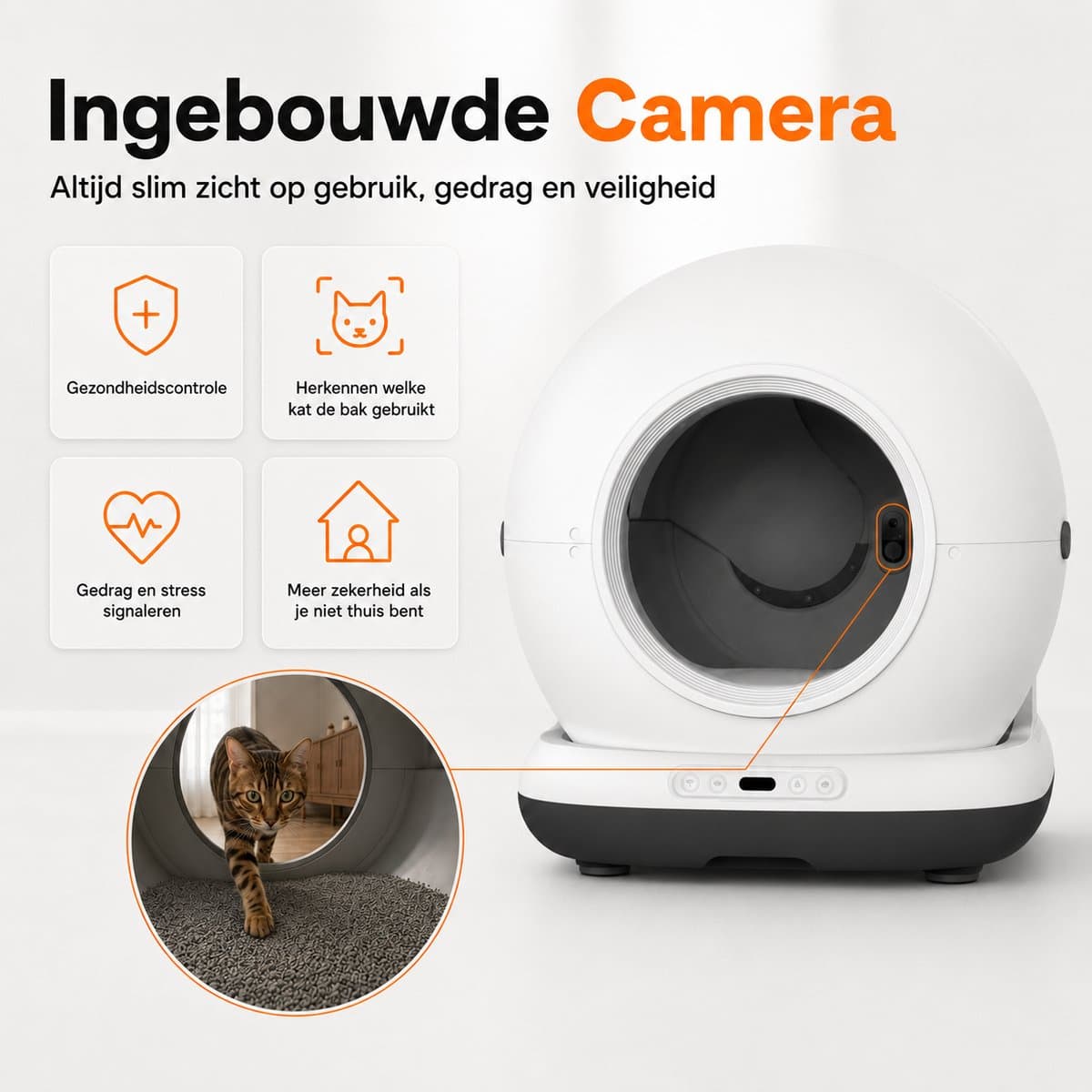 Automatische Kattenbak Met Camera - Zelfreinigende Kattenbak - Inclusief App - Met kattenbakmat en 3 rollen opvangzakjes - 82L XXL- Zedar K1200+ thumbnail 2