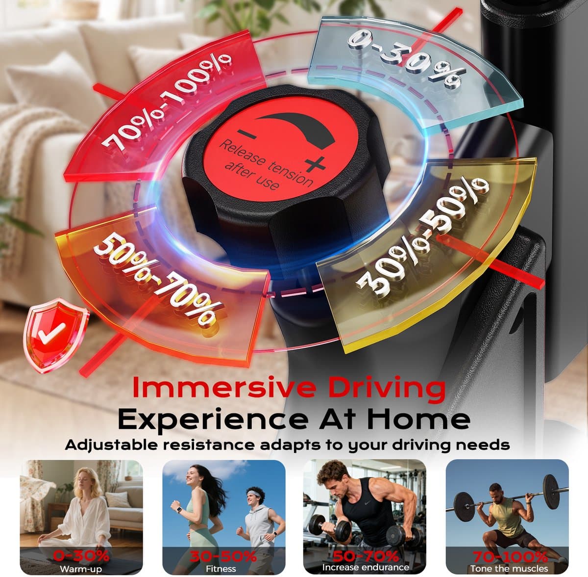 BIGZZIA hometrainer met instelbare weerstand van 0-100%, stille hometrainer met LCD-scherm, fitnessfiets met tablethouder, indoorfiets voor cardiotraining, tot 120 kg thumbnail 7