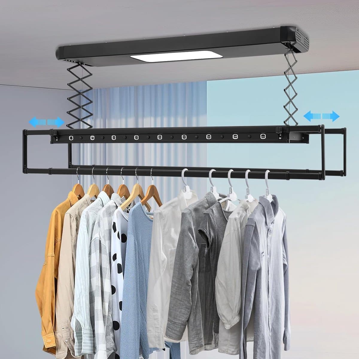 Elektrisch Droogrek - Plafond Drooglift - Kleding Drogen - Afstandsbediening Bediening - 35 kg Draagvermogen - Zwart thumbnail 2