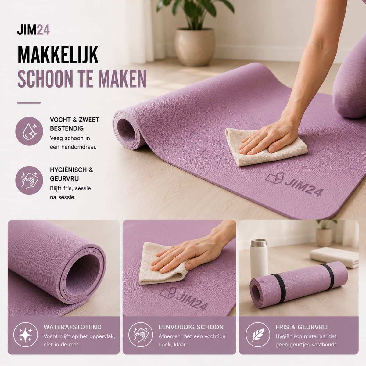 Jim24 Yogamat - Yoga Mat Antislip - Fitness Mat - Sportmat - Pilates Mat - Slijtvast - Extra Dikke Gym Mat - Duurzaam TPE - Incl. Draagtas en Riem - Paars thumbnail 7