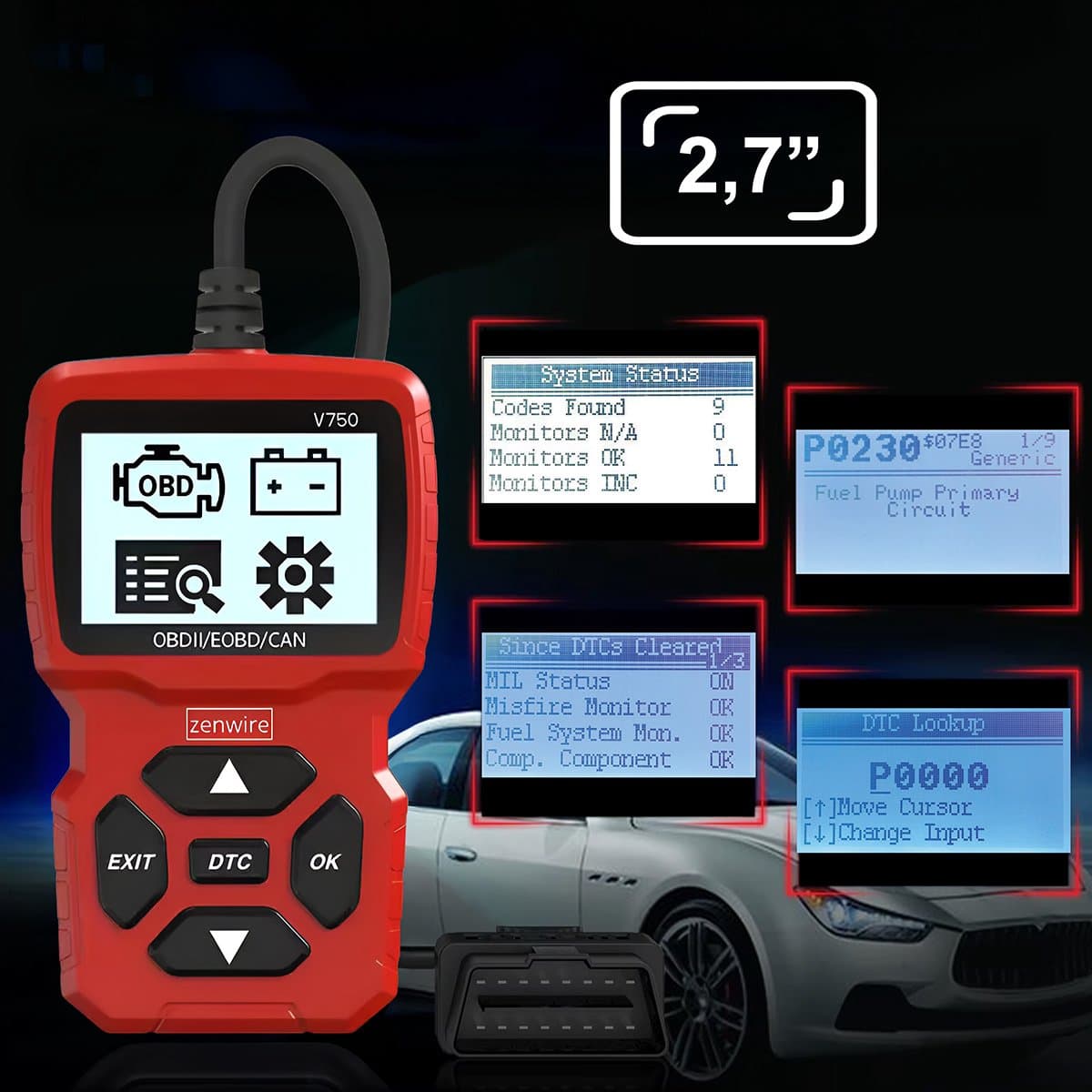 OBD-diagnose-interface met scherm V750 thumbnail 2