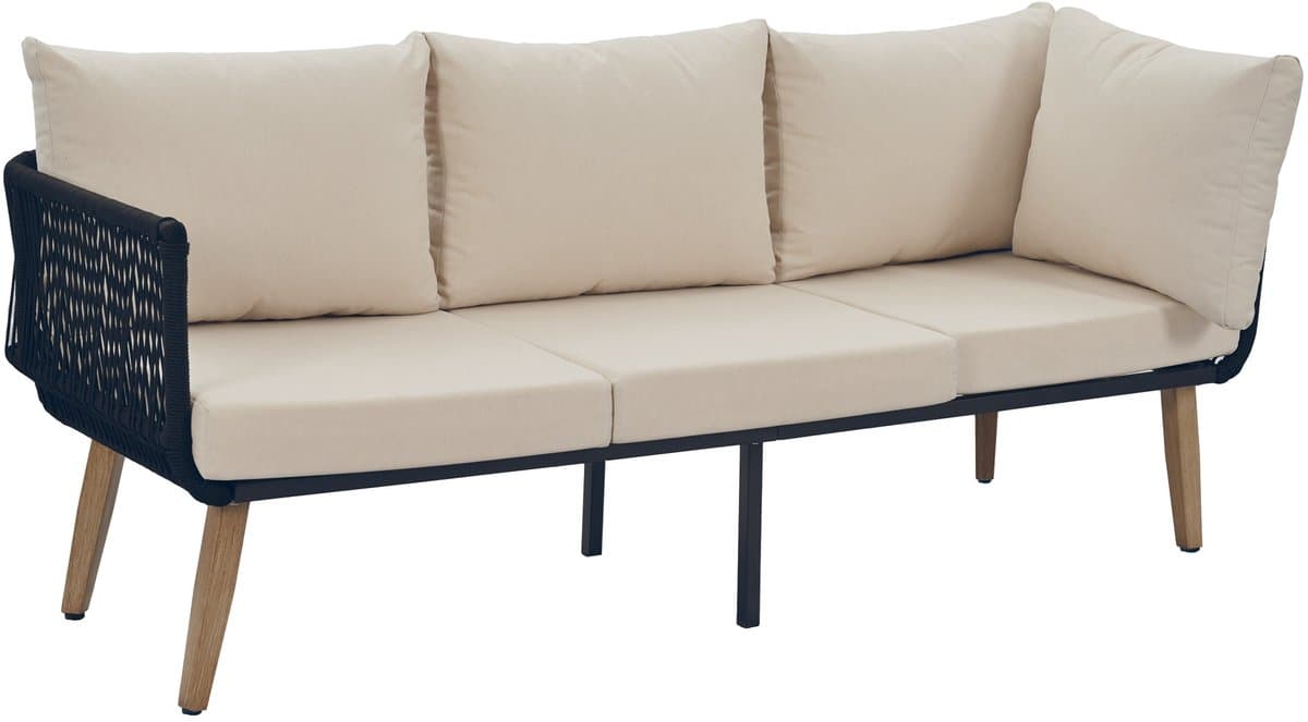 FloraGrace Loungeset - Sofa Met Salontafel - Weerbestendig Touwdesign Voor Tuin En Balkon - Olefin En Staal - Beige Zwart thumbnail 6