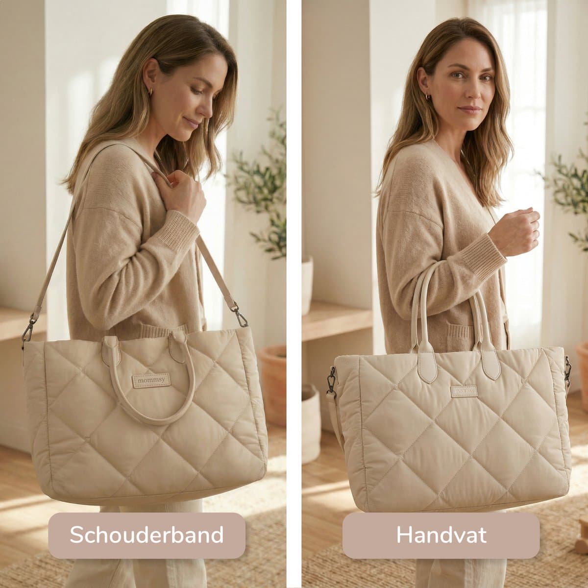 Mommsy Luiertas – Verzorgingstas – Thermo Vak – Gewatteerde Puffer Stof – Extra Ruim – Waterafstotend – Organizer – Lichtgewicht – Beige thumbnail 5