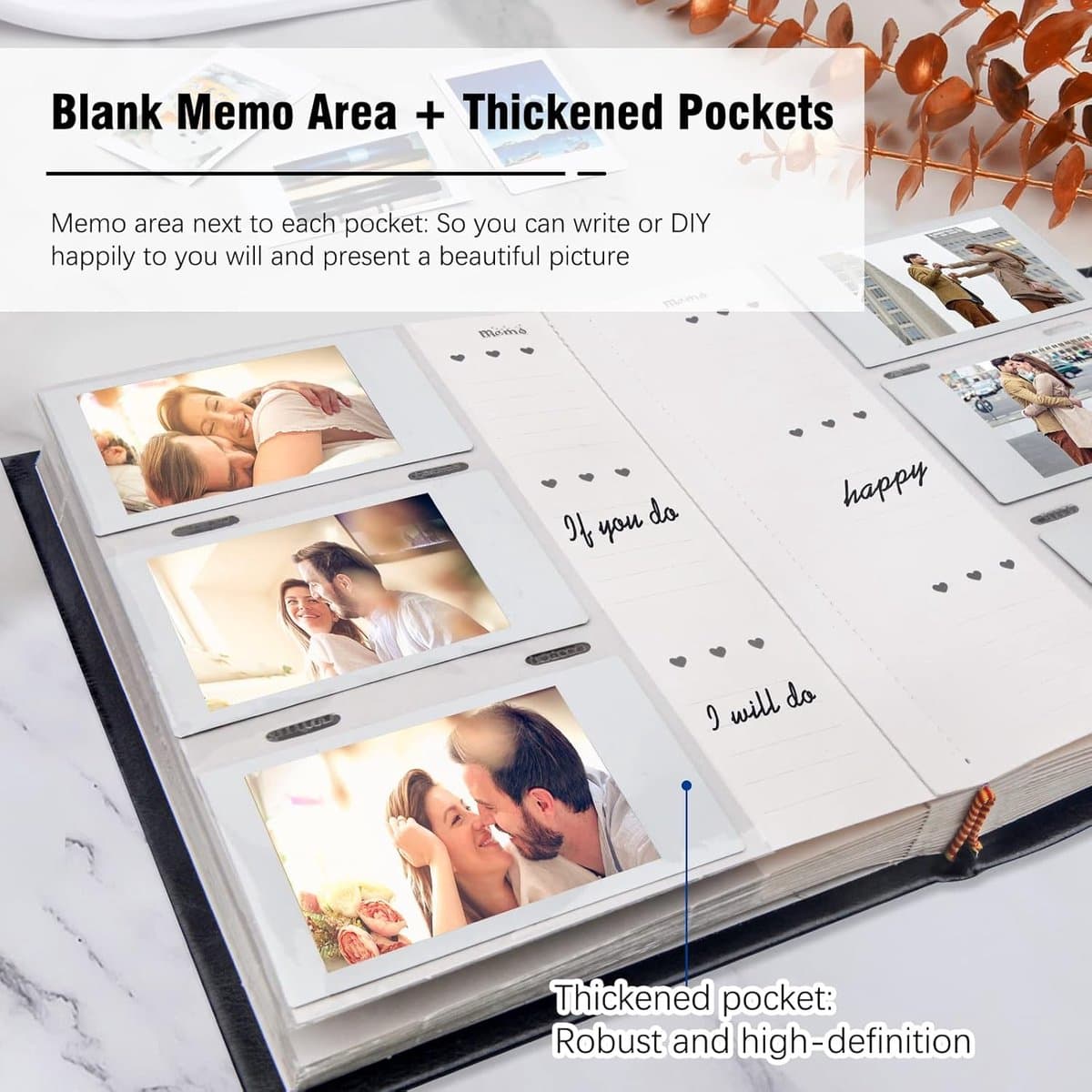 180 Pockets Photo Album for Fujifilm Instax Mini 12 11 9 8+ 8 7s 99 40 Evo Camera, Front Window Photo Book with Writing Space for Polaroid 3 Inch Instant Film, K-pop Photo Cards (Black) thumbnail 7