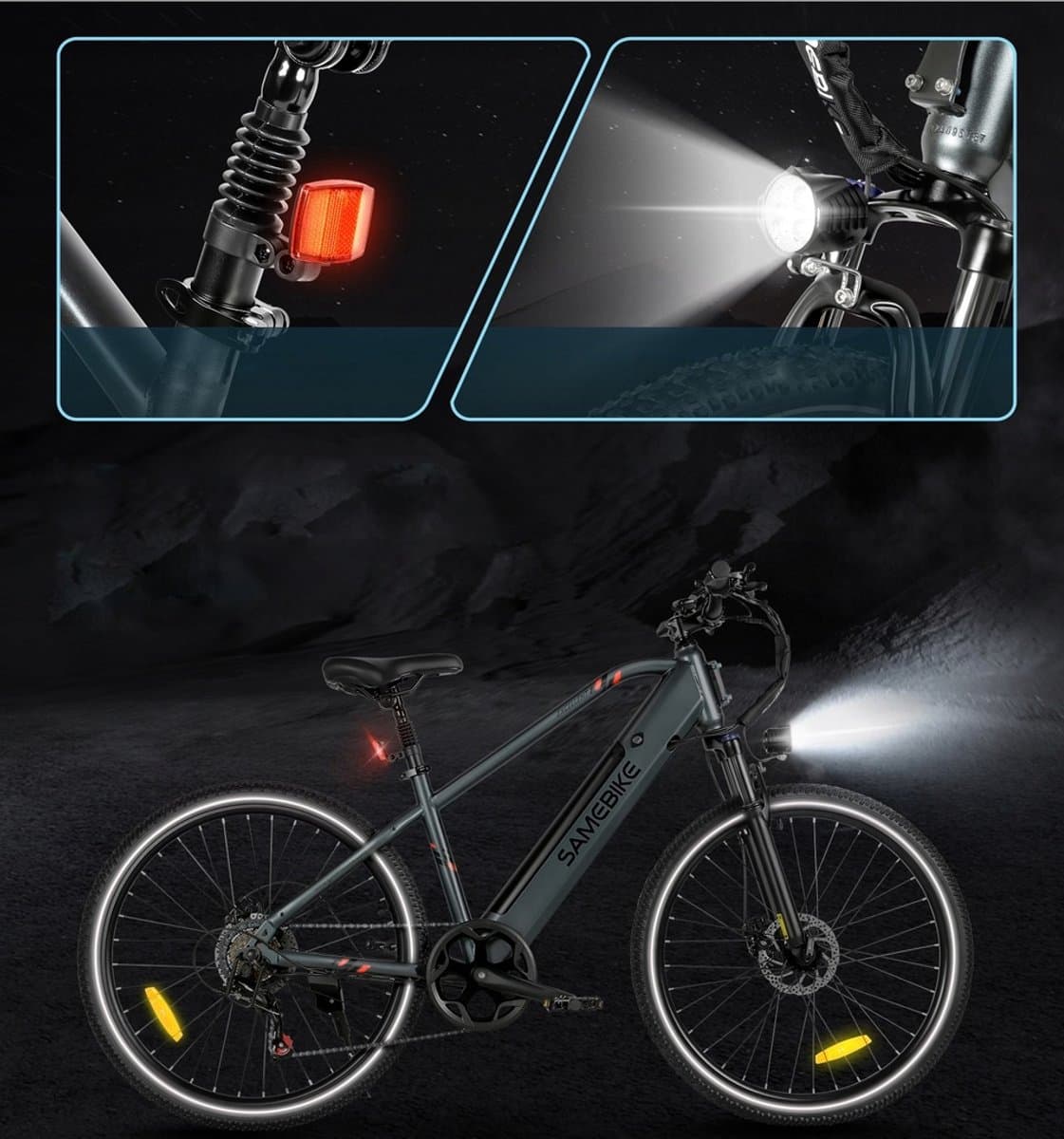 SAMEBIKE RS-A01 MEN1.0 Elektrische Fiets – 250W Motor, 36V 15Ah Accu, 90km Bereik, 27.5" Banden, 7-Speed Shimano – Zwart thumbnail 4