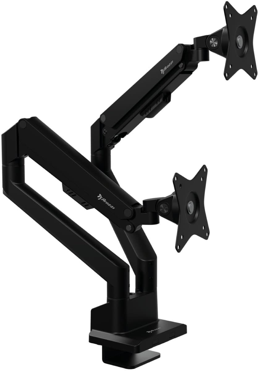 Arozzi Alzare Neo Dubbele Monitor Arm - Gasfeder - Kabelbeheer - 17" tot 34" - Zwart