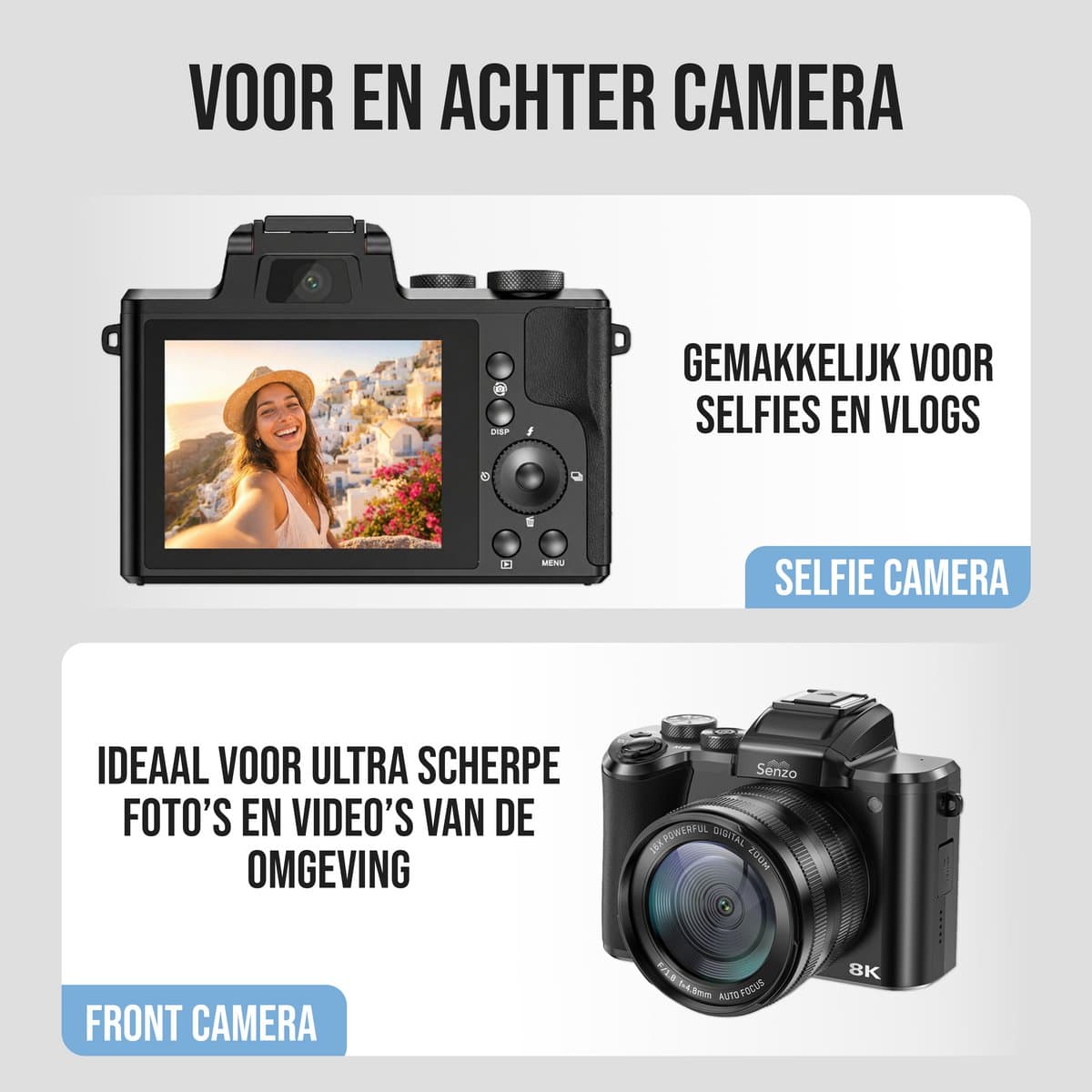 Senzo Digitale Camera 8K met WiFi - 88MP - 16 x Zoom - 60FPS - HDR - Fotocamera - Fototoestel - Compact Camera - Vlog Camera - Video Camera - 64GB thumbnail 5