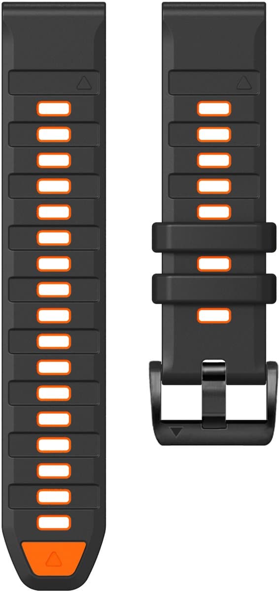 Stravo Dubbelkleurige Siliconen bandje in Fenix 8 Stijl voor Garmin Fenix 5s - Plus & Sapphire - Fenix 6s - Pro & Sapphire - Garmin Fenix 7s / Fenix 8 - 43mm - Quickfit 20 / 20mm band voor Garmin smartwatches - Horlogebandje - Zwart/Oranje thumbnail 3