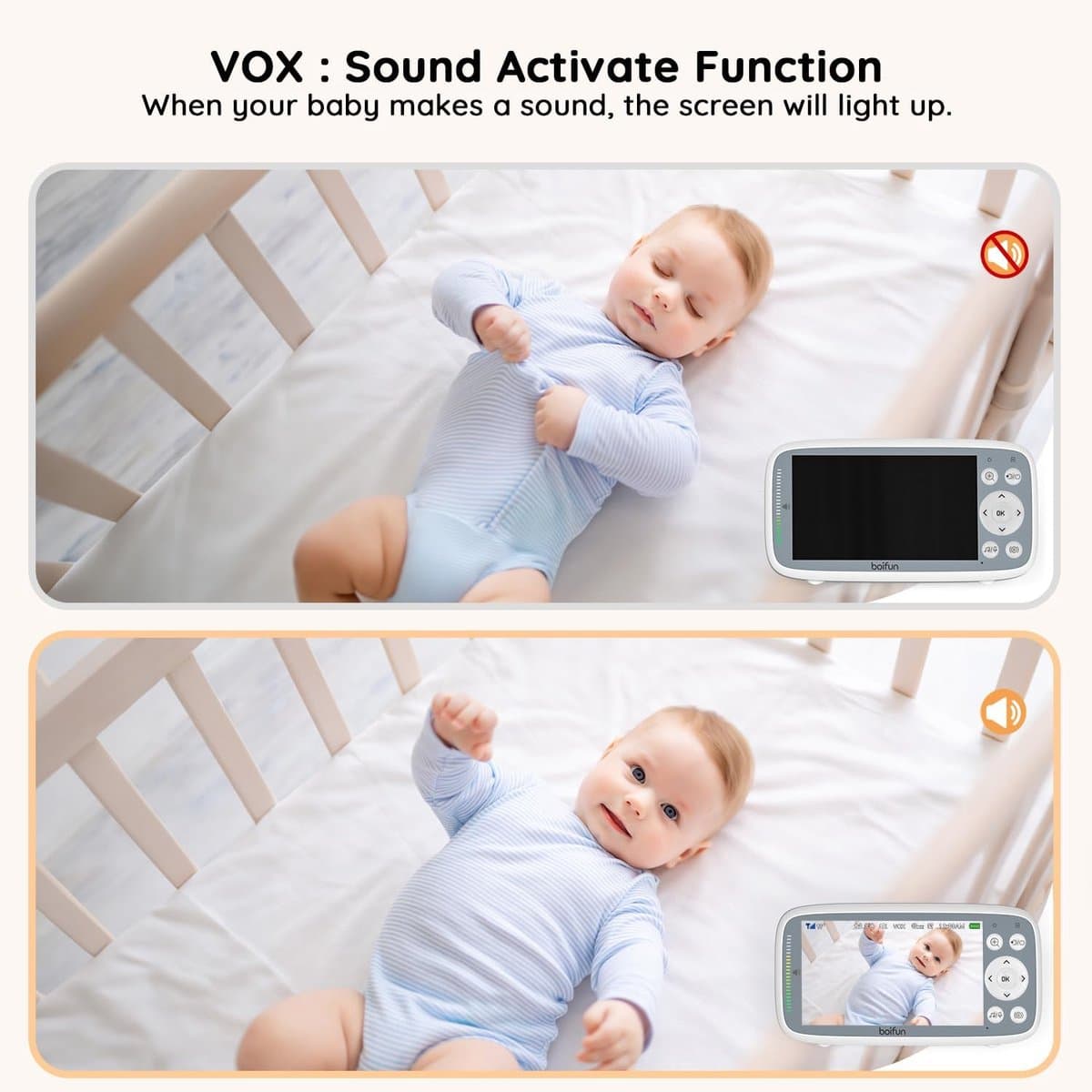 BOIFUN Video Babyfoon met 2 camera's - 720P IPS-scherm - onzichtbaar infrarood nachtzicht - VOX-modus - geen wifi thumbnail 2