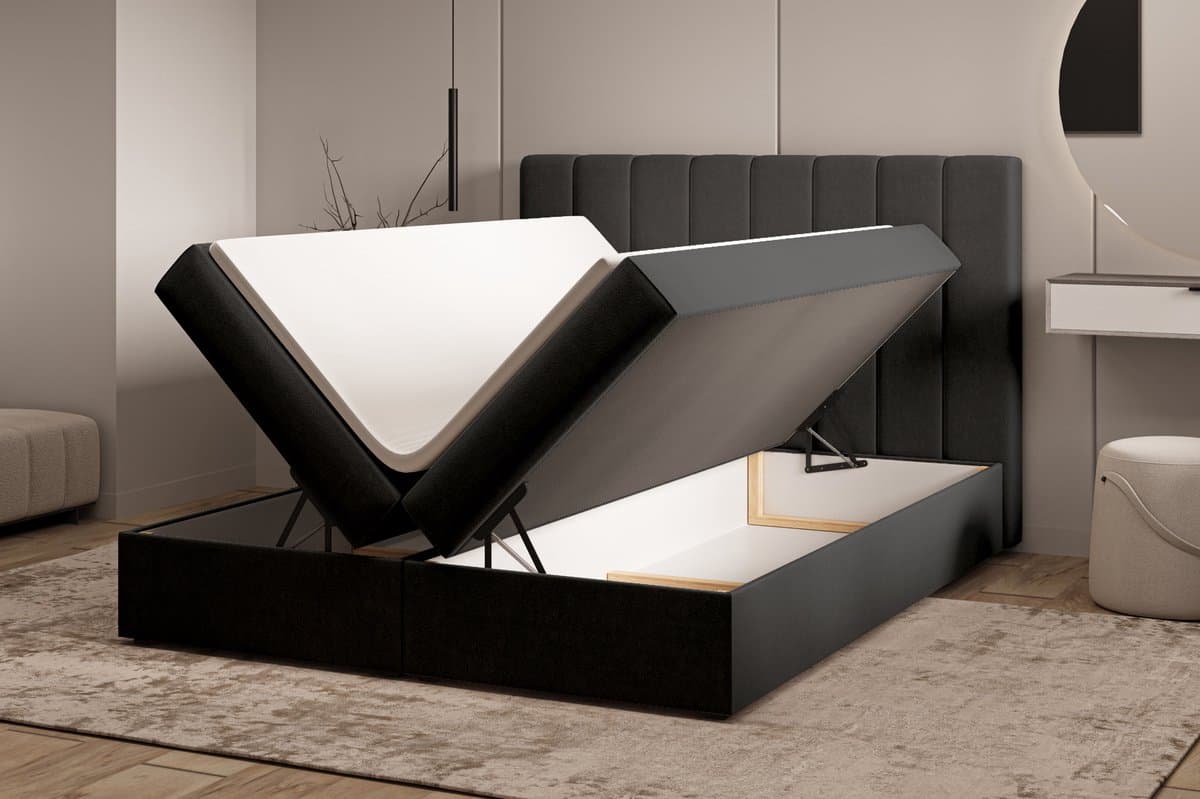 Gestoffeerd Continentaal Bed, Bonell-matras en Topper, TweepeInspireME Boxspring Bed 01 - Bed - Comfortabel topmatras - Met hoofdeindeTot 300KG - Opbergruimte - 180x200 Trinity 16 - Zwart thumbnail 7