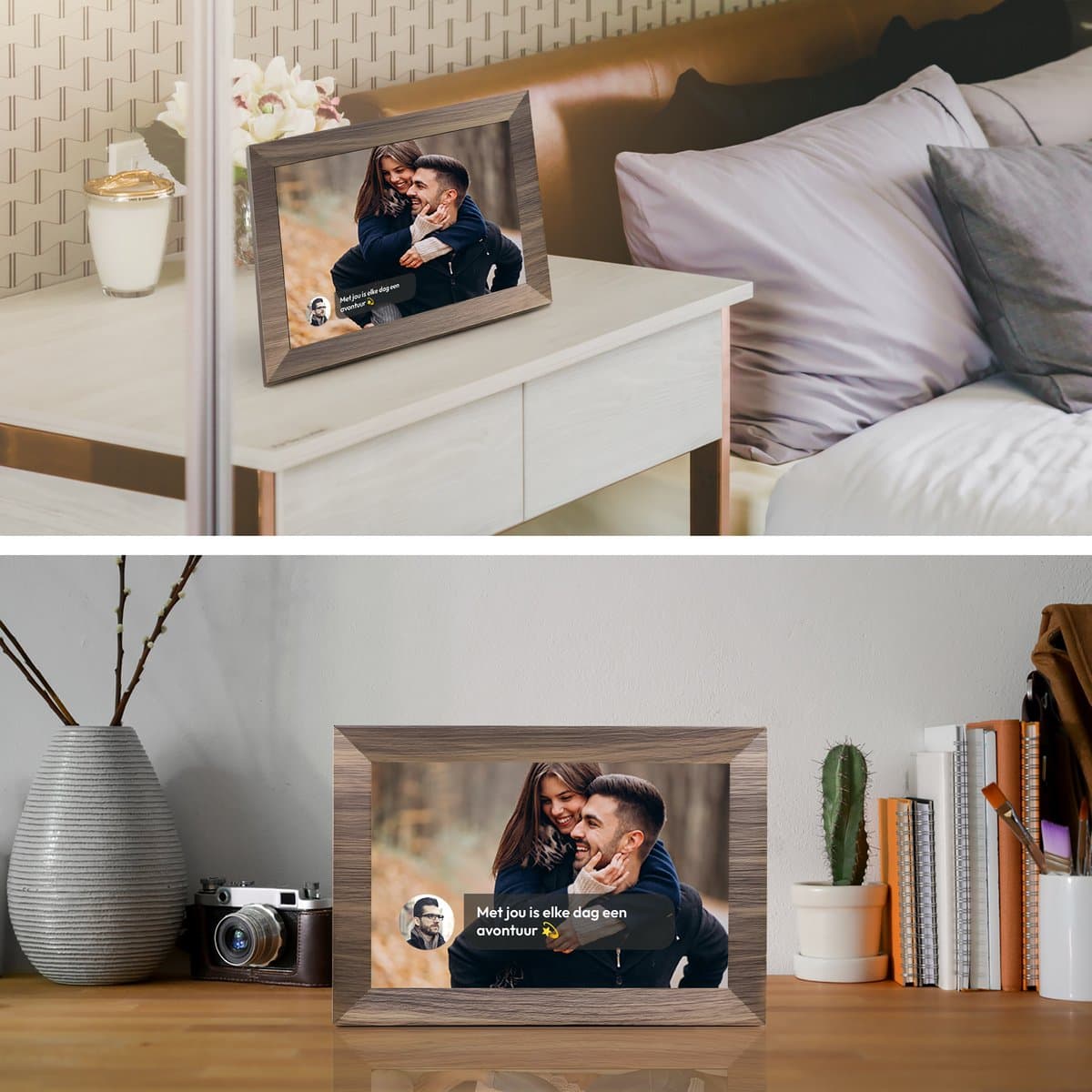 Digitale fotolijst met WiFi en Frameo App - 10.1 inch HD+ IPS Display - Fotokader met Touchscreen - 32GB - Walnoot kleur - Frameo digitale fotolijst - digitale fotokader - digitaal fotolijstje thumbnail 5
