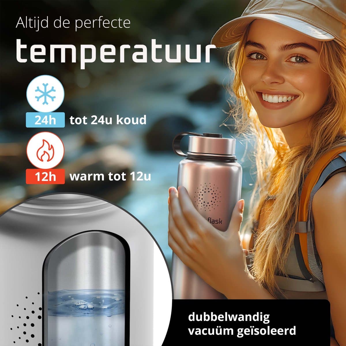 bemaxx Drinkfles met Rietje RVS Thermosfles ACTIVE FLASK (3 Drinkdoppen met Infuser), Volwassenen Kinderen, BPA-Vrij + Lekvrij | 1 Liter/500 ml Isoleerfles, Vacuüm Waterfles Sport Fitness Fietsen Water Fles Waterbidon Sportbidon thumbnail 5