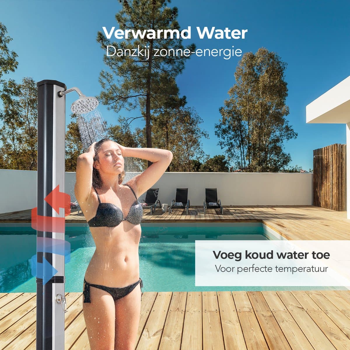 LifeGoods Buitendouche - Solar - Tuindouche - 360° Draaibare Douchekop - 35L - Zwart/Zilver thumbnail 4
