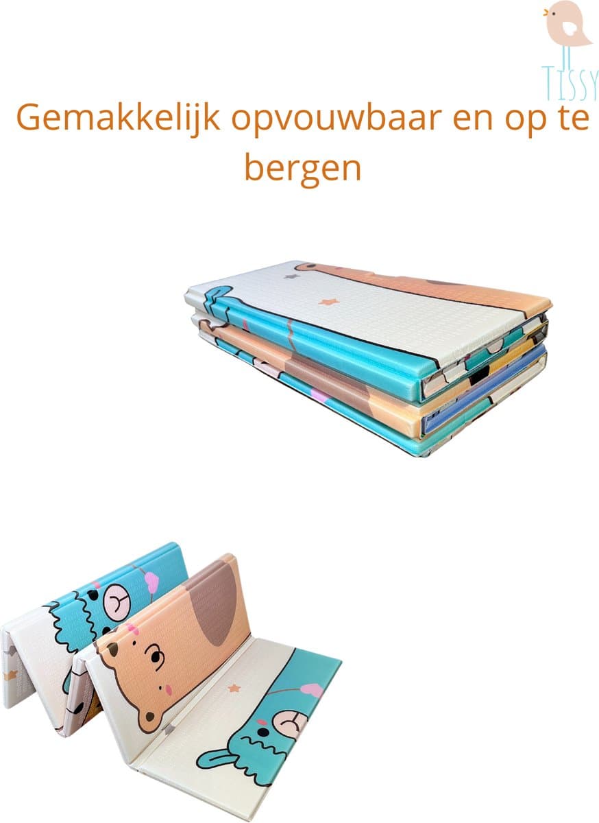 Tissy® Opvouwbare Baby Speelmat - Speelkleed- Kruipmat - 1.5CM dik - Krabbelmat - DUBBELZIJDIG Speelkleed incl. opbergtas - EXTRA DIK - 180x200x1,5cm thumbnail 3