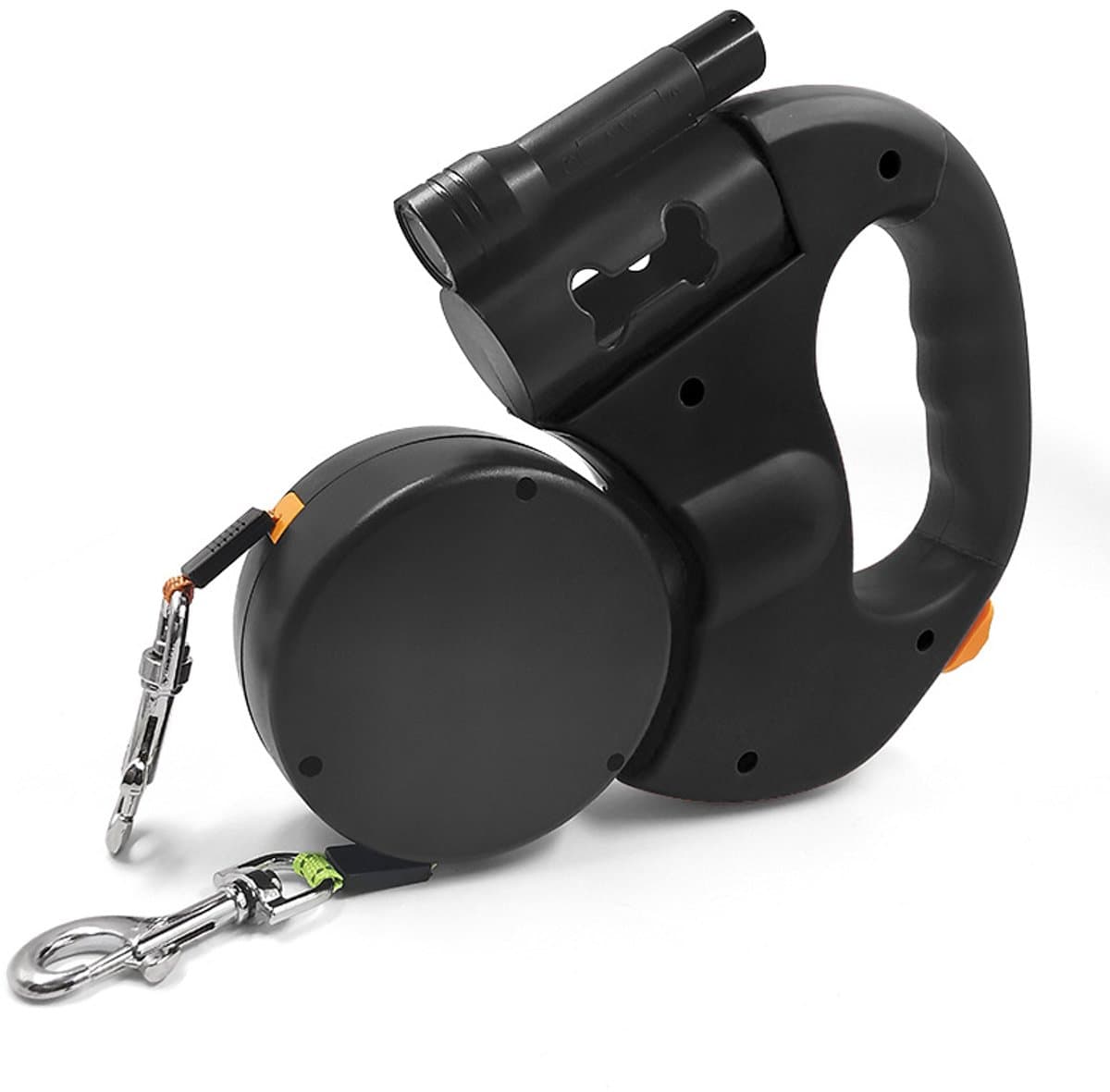 Dubbele hondenriem voor 2 honden - Flexibele, intrekbare hondenriem met LED-lampje - Hondenriem van 3 m - Intrekbare hondenriem met comfortabele ergonomische handgreep - Intrekbare riem -Zwart-20.5*18.2*4.5cm - afbeelding 1