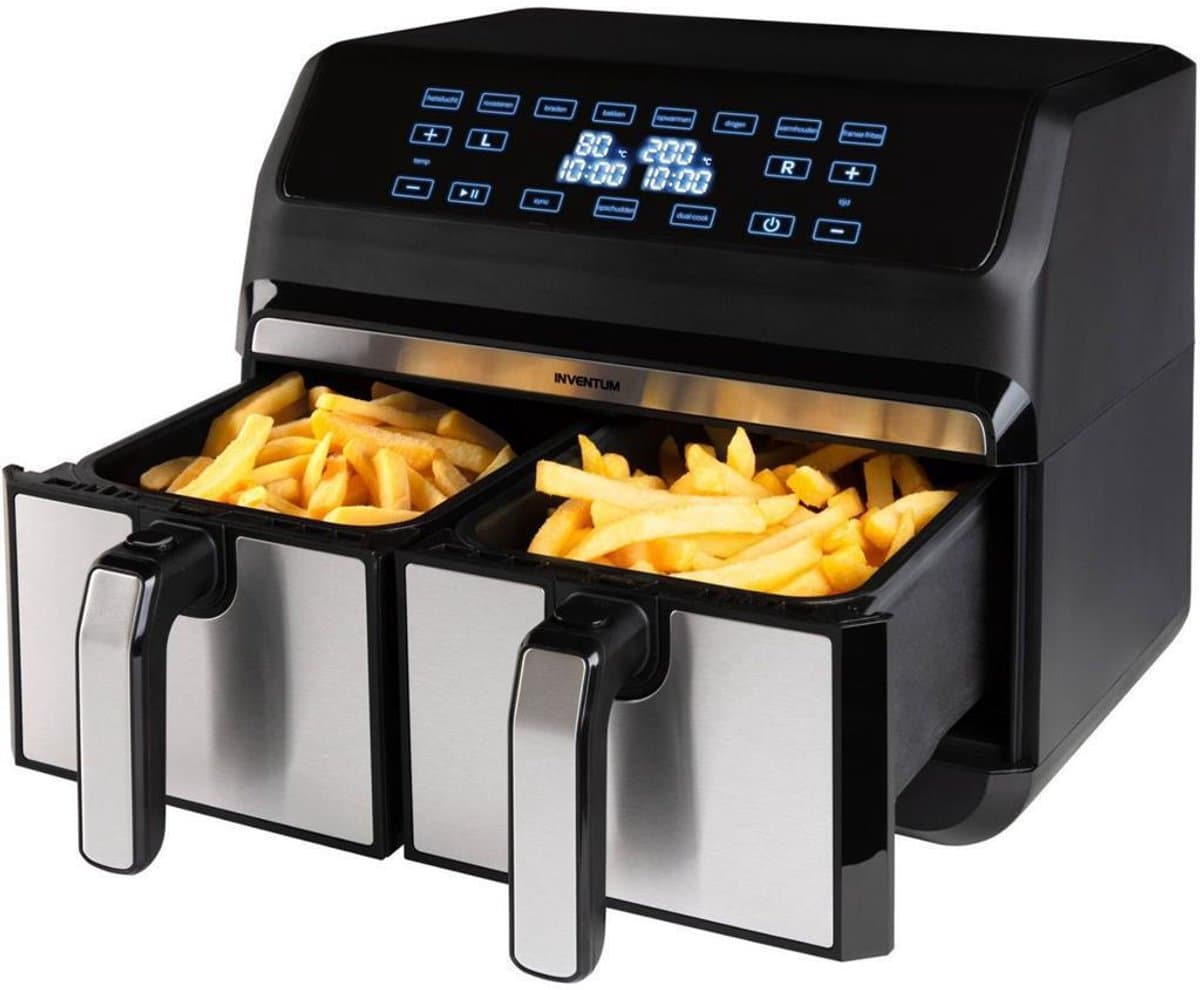 Inventum GF800HLD Dubbele Airfryer XXL - 8L - Dual Cook - Grill- & roosterfunctie - 8 programma's - 80-200 °C - PFAS-vrij - Tot 6 personen - Zwart/RVS - WK thumbnail 7