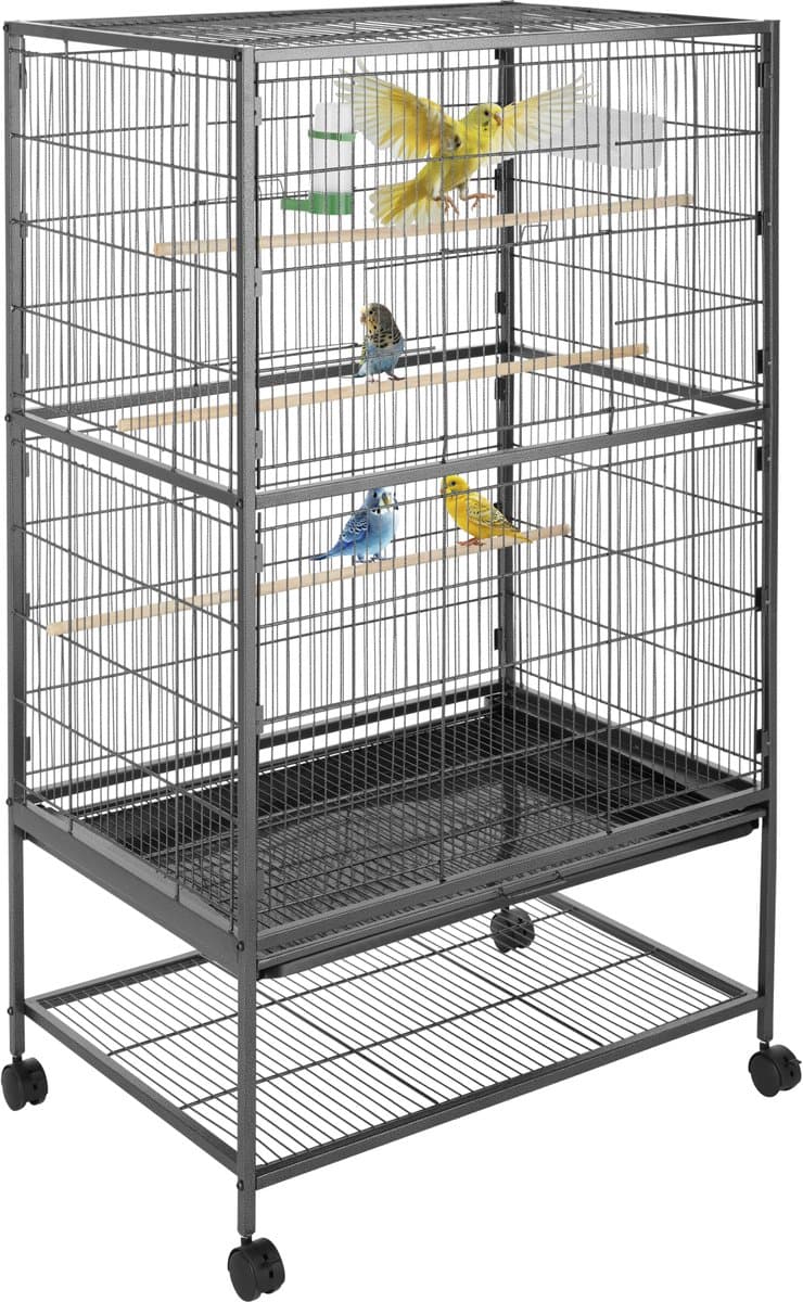 tectake® Vogelkooi - 78 x 52 x 131 cm - Vogelkooien voor Binnen - Met Standaard op Wielen - Voor Vogels, Parkiet, Kanarie - Volière met 3 Zitstokken, Zandlade en Waterbak thumbnail 4