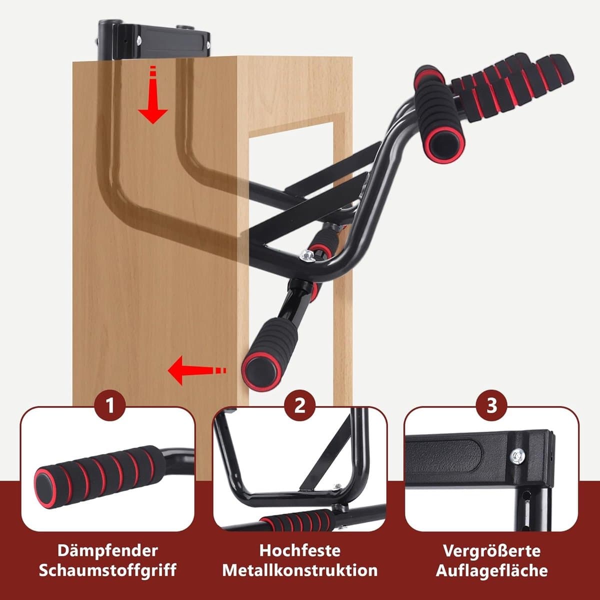 NETTLIFE Pull Up Bar - Pull-upstang voor deurkozijn - 140kg Draagkracht - met gewatteerde antisliphandgrepen - Optrekstang Wandmontage - Trainingsapparaat voor deurkozijn 80-90 cm - Pull Up Station voor Thuis Sporten - Thuis Fitness - zwart thumbnail 7