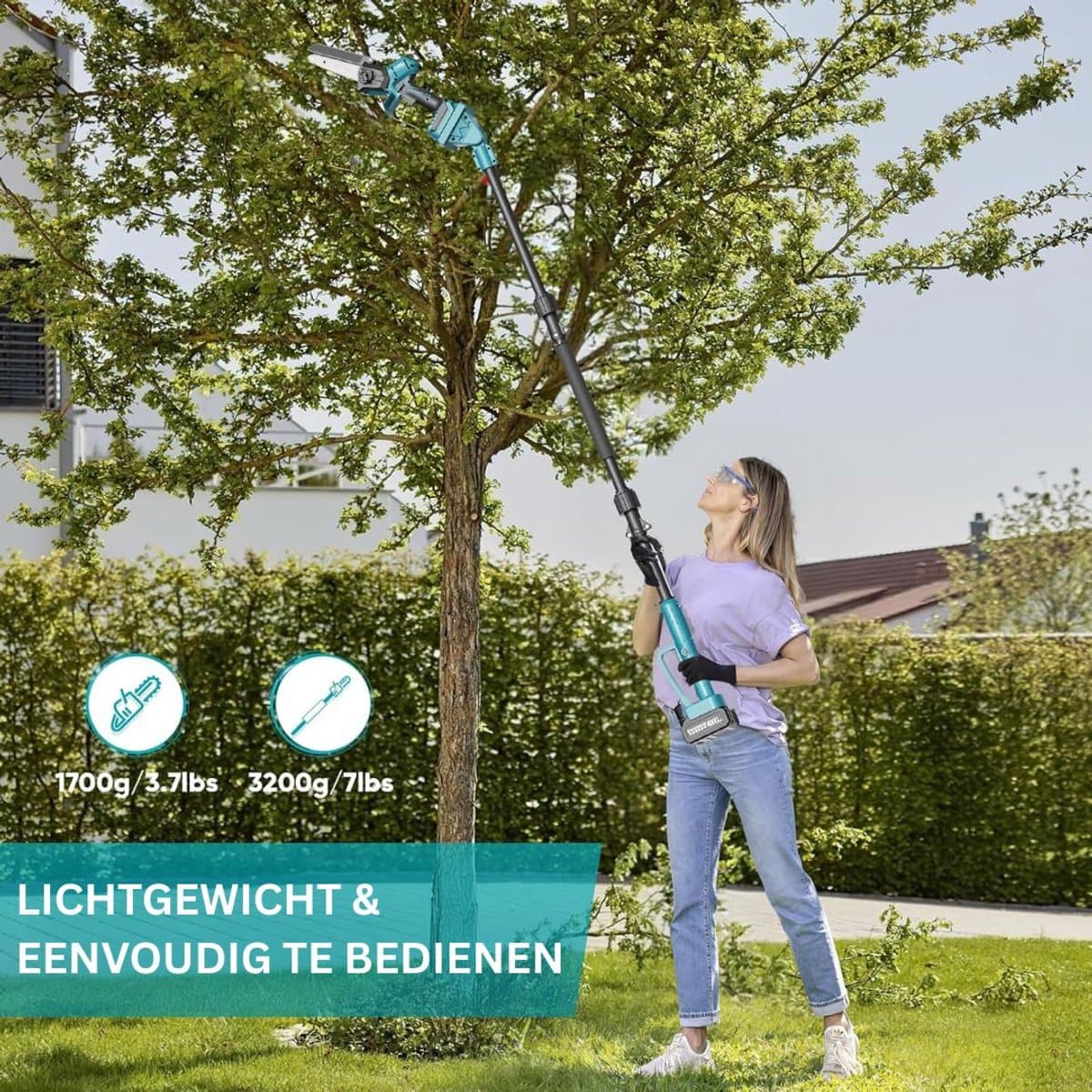 MKSS® Telescopische Snoeischaar - Mini Kettingzaag - Heggenschaar - Takkenschaar - Takkenzaag - Elektrische Snoeizaag met Accu - Blauw en Zwart thumbnail 5