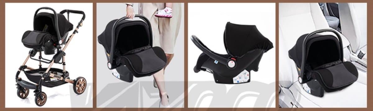 Premium 3-in-1 Kinderwagen - Draagbaar, Opvouwbaar, met Vering - Aluminium Frame - Inclusief Autostoel - Kwalitatieve Buggy voor Pasgeboren Baby - Luxe Multifunctionele Combi Kinderwagen - Roze/Zwart thumbnail 8