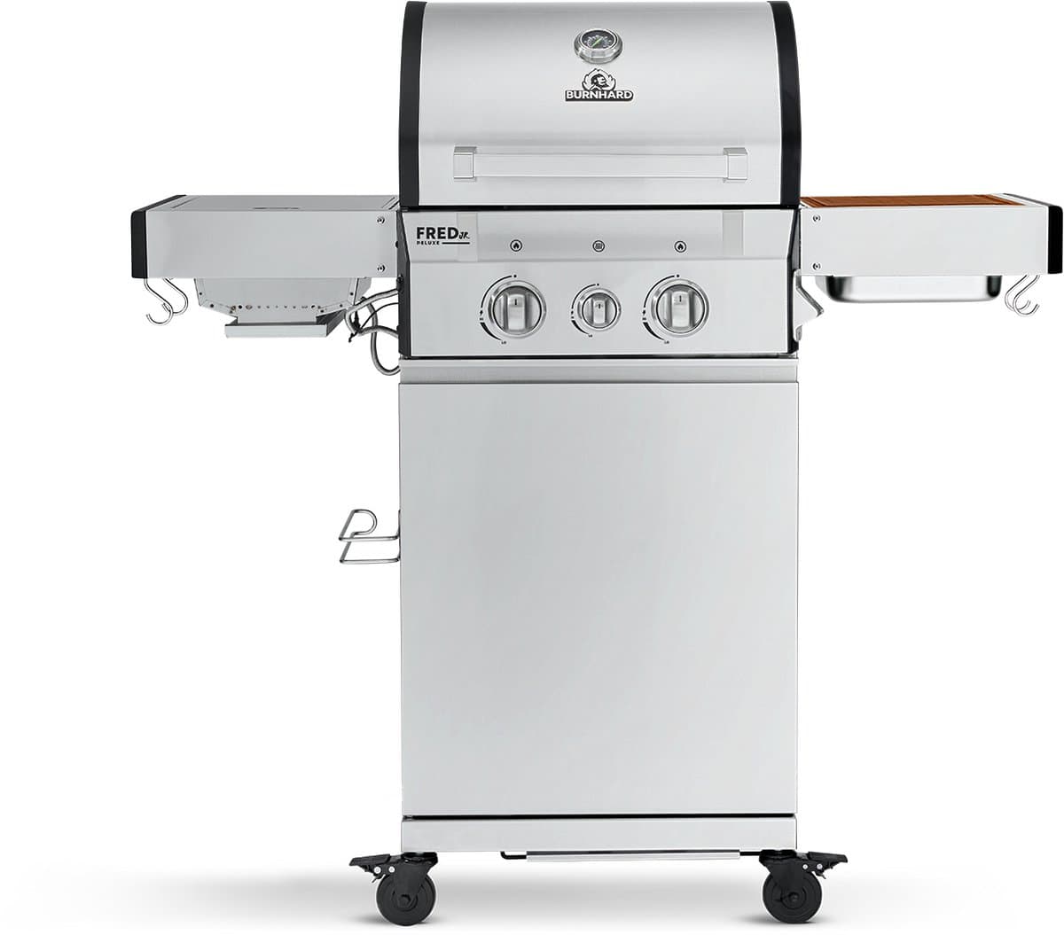 BURNHARD® 2 Branders gasbarbecue FRED Jr. Deluxe Series 3 incl. 900°C keramische infraroodbrander, gietijzeren grillrooster + inklapbare zijtafels