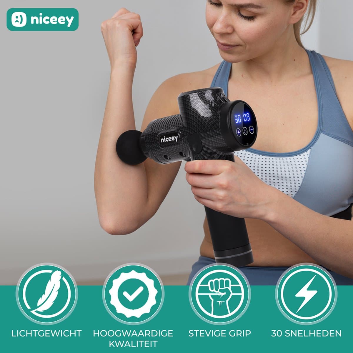 Niceey Massage Gun Pro: 30 standen, 6 opzetstukken, draadloos thumbnail 2