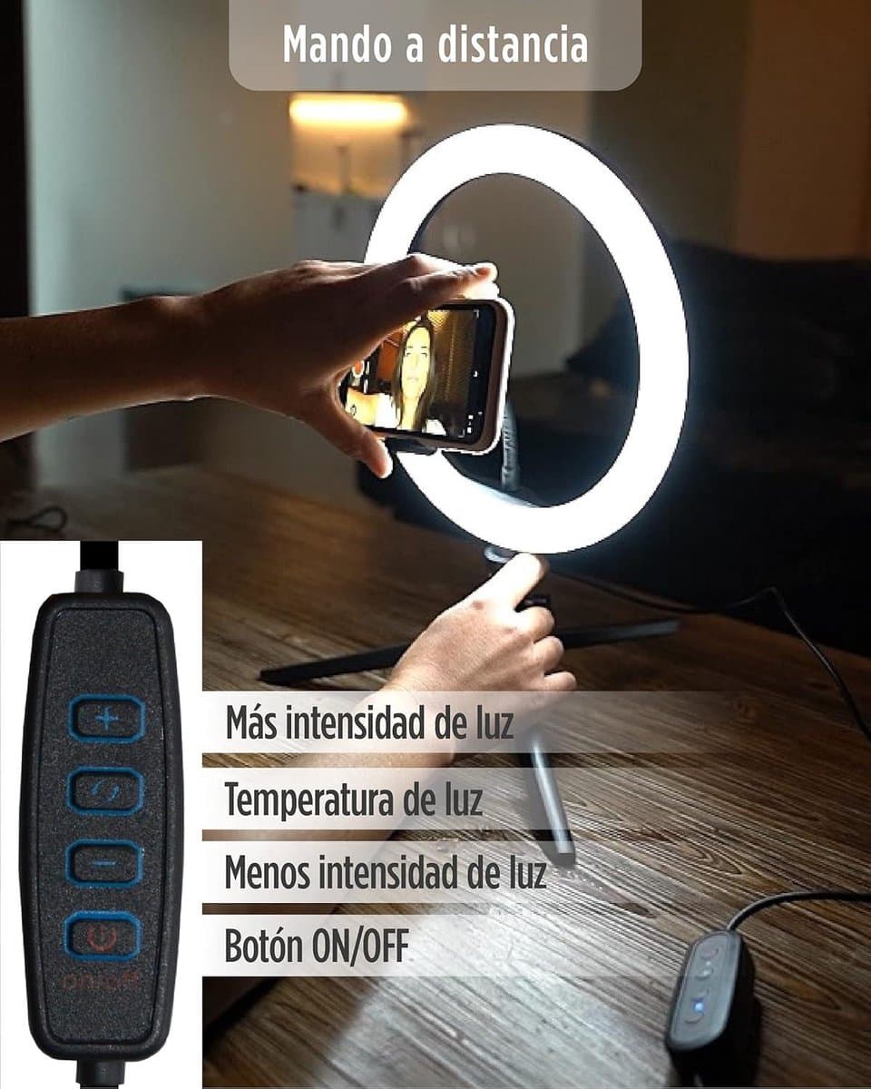 Lichtring voor bureau - dimbaar LED-ringlicht - mobiele telefoon - 3 lichttemperaturen - 10 helderheidsniveaus - ringlicht - TIK Tok - fotografie - selfie thumbnail 4