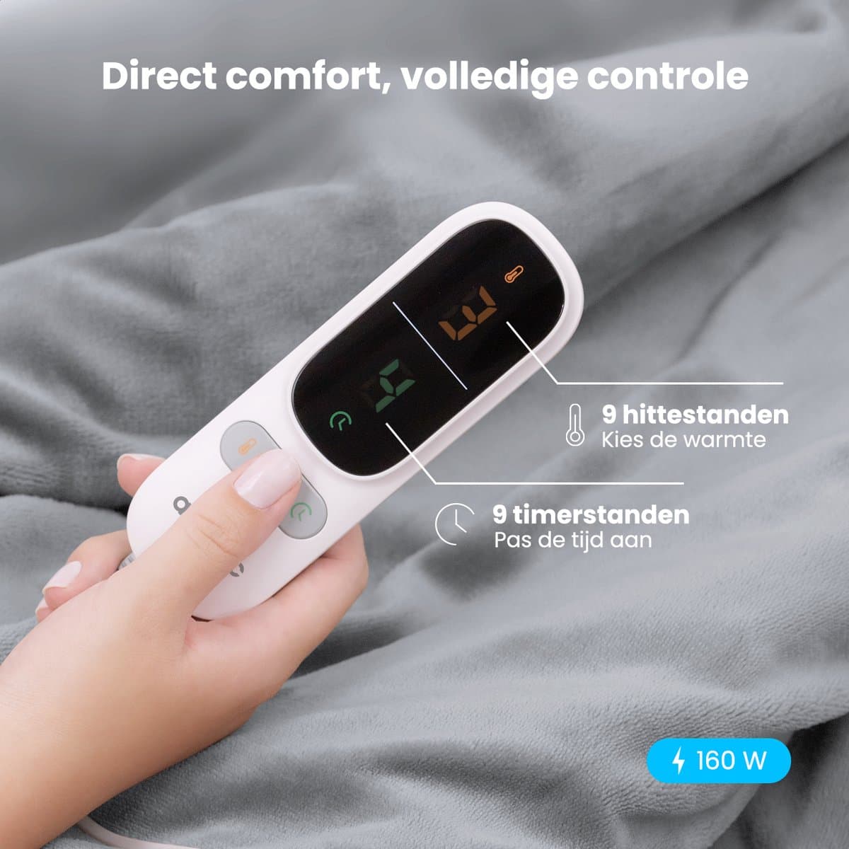 Auronic Elektrische Deken - 200 x 180 cm - 2 Persoons Warmtedeken - 9 Warmte en Timerstanden - Verwarmingsdeken - Sherpa Fleece - Grijs thumbnail 3