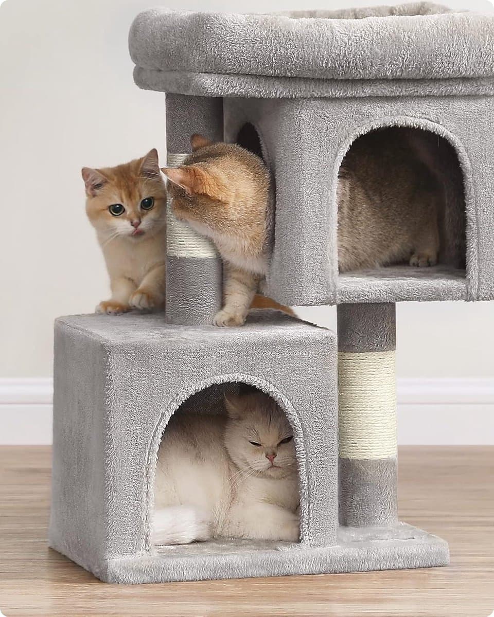 Kleine Krabpaal 67cm Kattenhuis voor Kittens - Groot Platform - Sisalpalen - Lichtgrijs thumbnail 2
