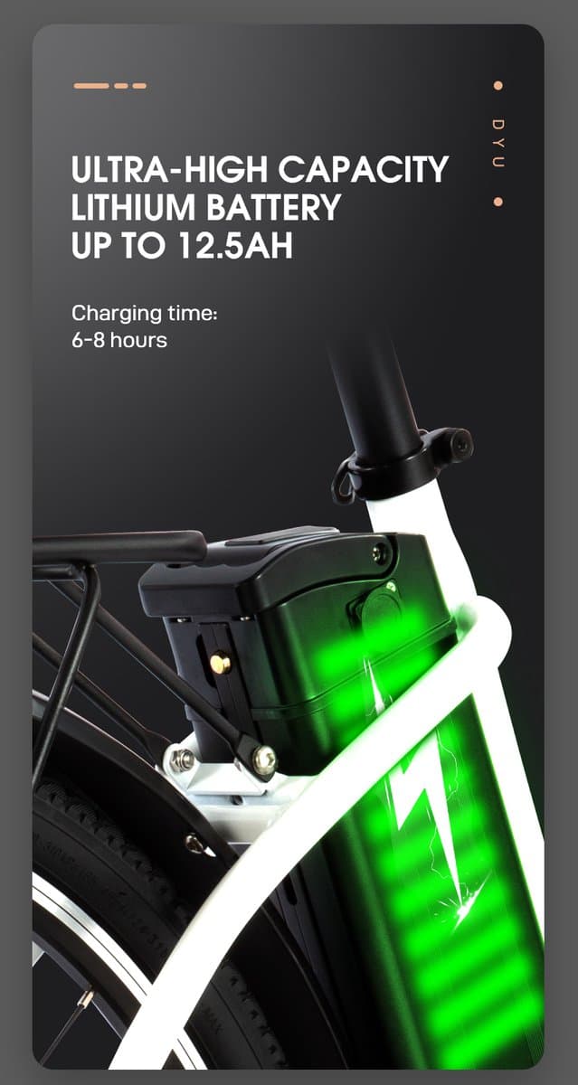 DYU C6 E-Bike - 26 inch - 43km actieradius - 250W motor - 36V 12,5Ah accu - Dubbele schijfremmen - Maximaal laadvermogen 120 kg - zwart thumbnail 6