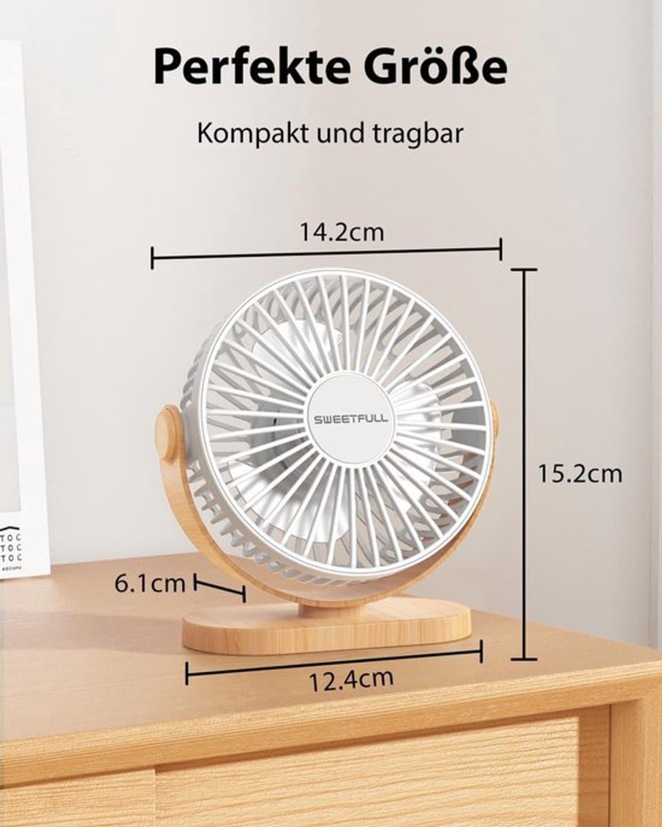 Solvix tafel ventilator geluidloos - Mini Tafelventilator - Plastic - Stil en Lichtgewicht - 3 Snelheden - Voor Thuis, Kantoor en Buiten thumbnail 2