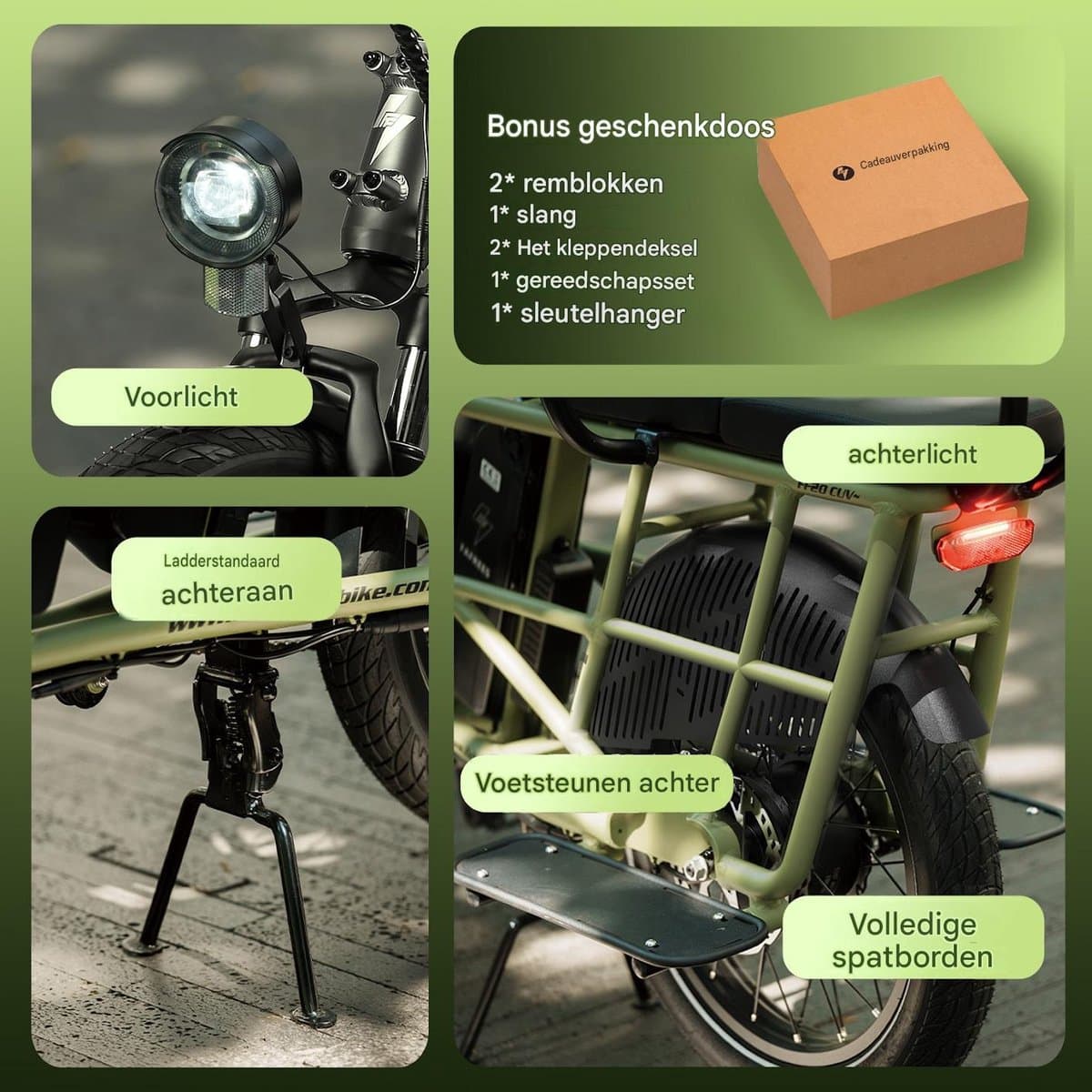 FAFREES 20 inch elektrische fiets met kinderzitjes en voorkorf – E-fiets – E-Bakfiets24Ah accu – maximaal 200kg draagvermogen – max 25km/u – Familie Longtail E-Cargo Bakfiets –tot 140km – voor gezinsuitjes en dagelijkse boodschappen –Zwart thumbnail 8