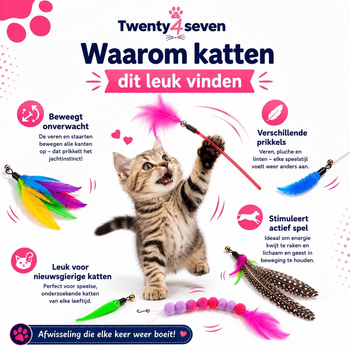 Twenty4seven® Kattenhengel Set - 12-Delig - Kattenspeeltjes met Veer - Kattenspeelgoed - Interactief & Intelligentie - Speelgoed voor Katten & Kittens thumbnail 5