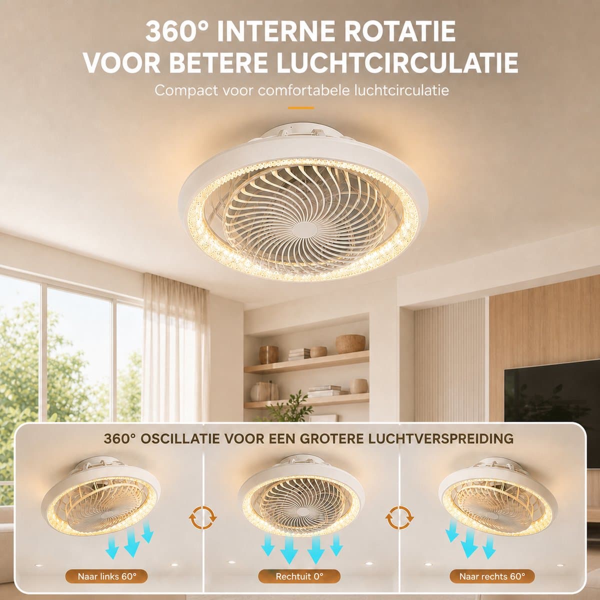 MUPOO plafondventilator 49 cm - LED, stille motor, app-bediening thumbnail 3