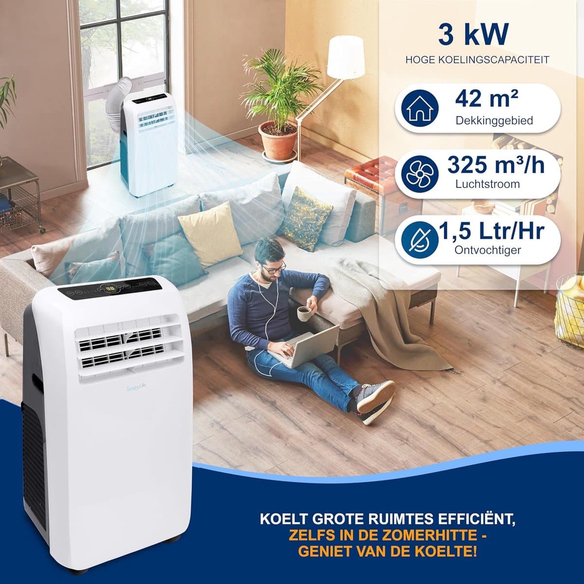 Mobiele airco draagbaar airconditioner met ontvochtiger afstandsbediening 9000 BTU thumbnail 3