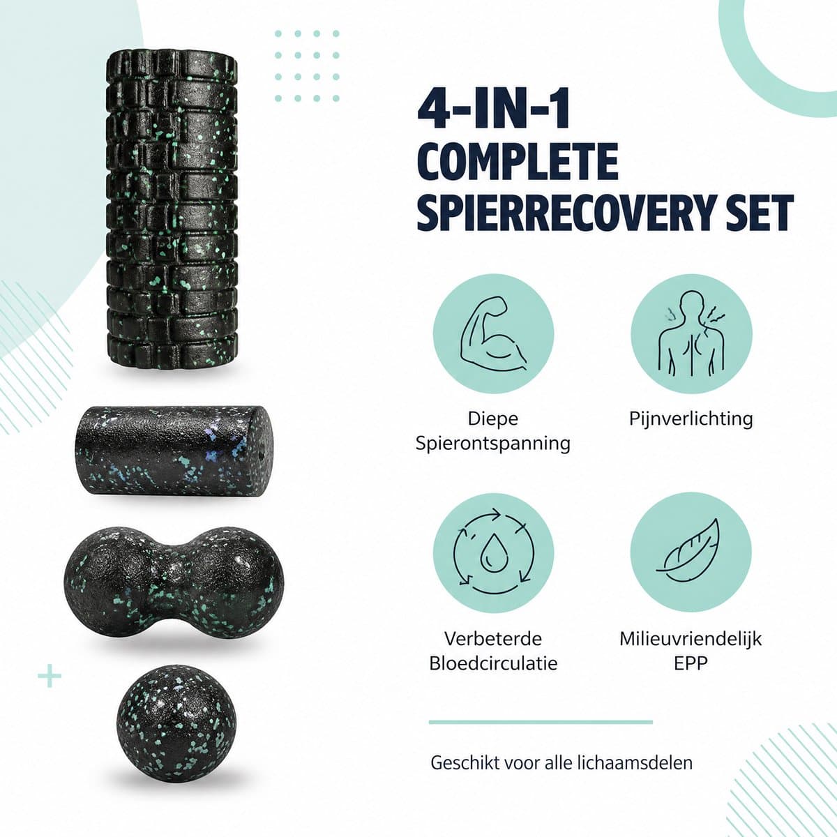 Fascia Massage Roller Set 4-delig EPP Foam Roller Peanut Massagebal Triggerpoint Massage Fitness Yoga Herstelset Zwart Groen thumbnail 5
