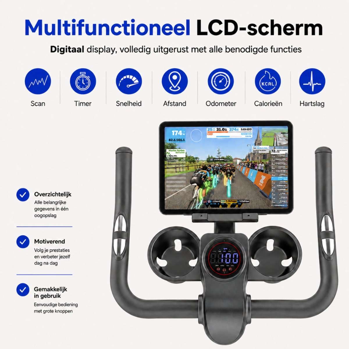 Sportfloww Hometrainer II - Fitness Fiets - Spinningfiets - 8KG Vliegwiel -Hartslagmeter - Incl App thumbnail 2