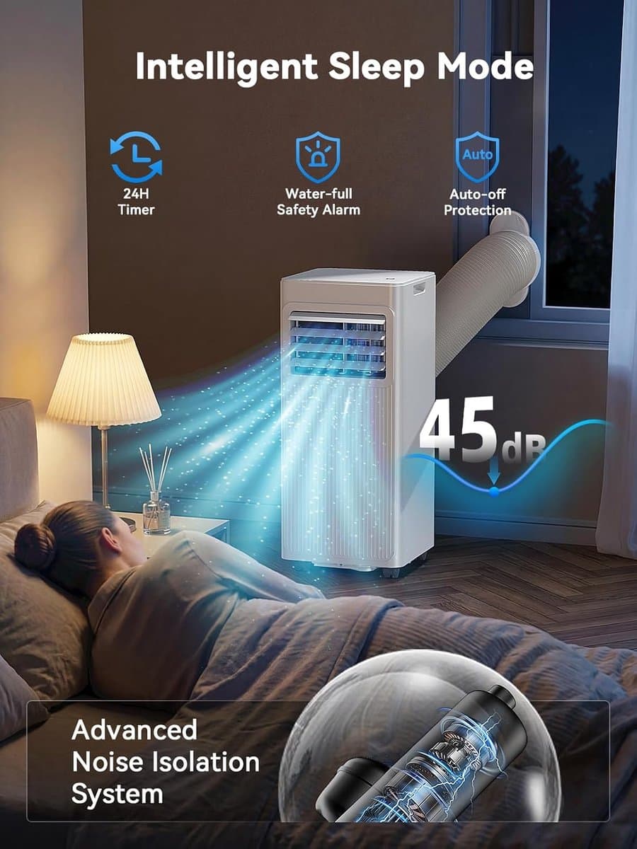 Mobiele airco - Draagbare airconditioner - 7000 BTU - koelt tot 28 vierkante meter - slimme airco met afstandsbediening - 3-in-1 koel- ontvochtigings- en ventilatorfunctie - 24-uurs timer en 120° zwenkfunctie thumbnail 6