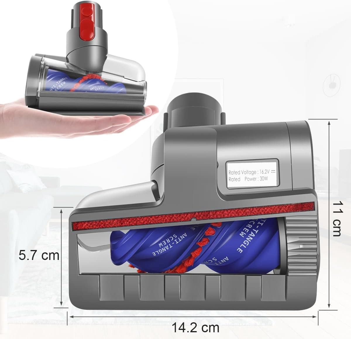 Stofzuigerborstelkop Met Anti-Klitfunctie En Taps Toelopende Borstelrol Voor Dyson V15 V11 V10 V8 V7 - Dieptereiniging Zelfreinigend Compact - Donkergrijs thumbnail 3