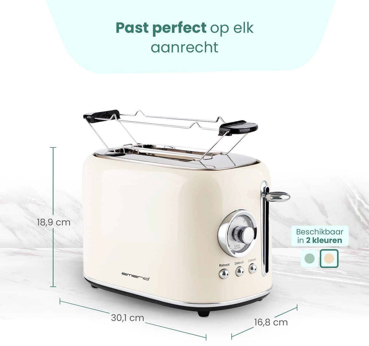 Emerio Retro Broodrooster - 800W Toaster - 2 Sleuven - Broodjeswarmer - 7 Temperatuur instellingen - Kruimellade - TO-133281.1 Creme thumbnail 5