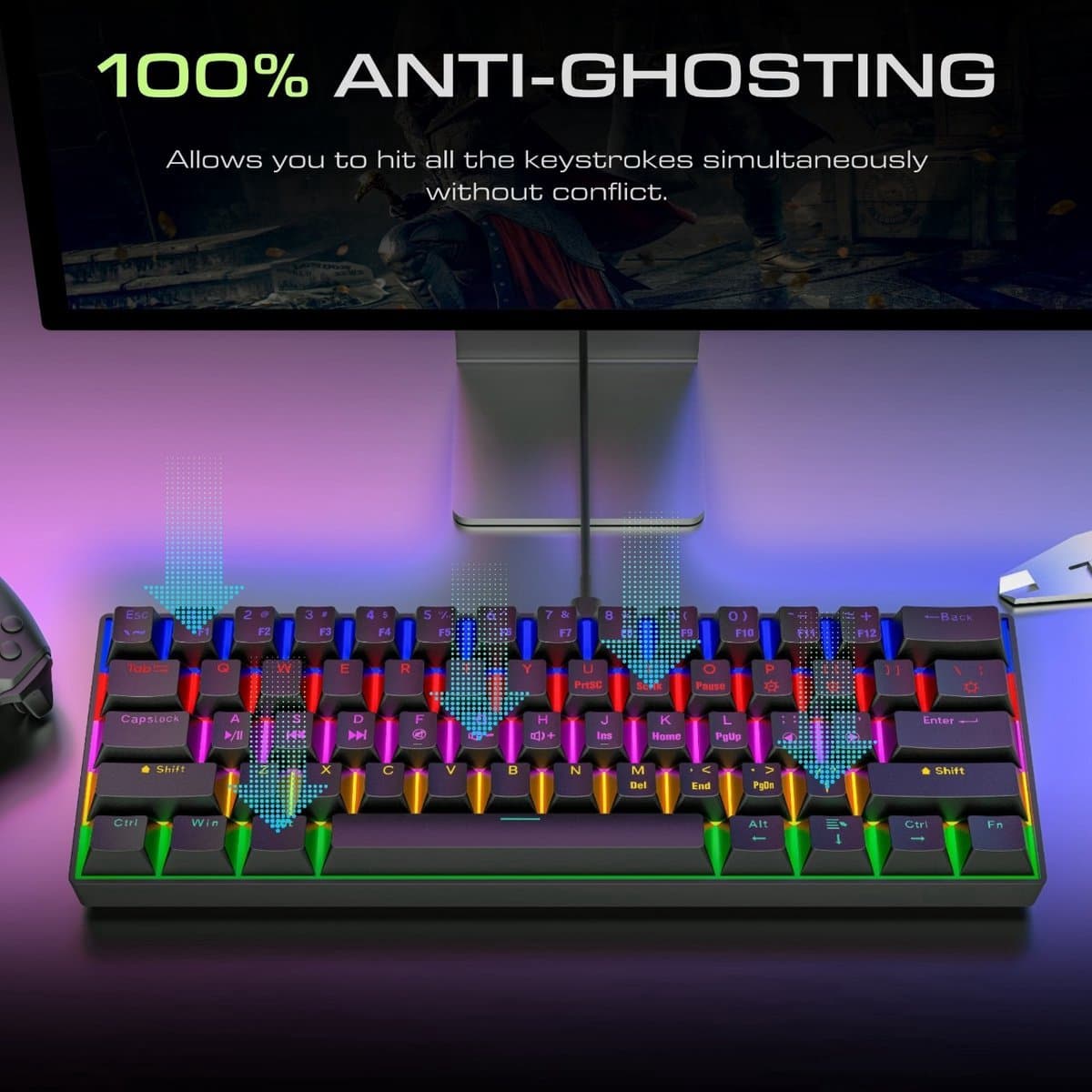 T68 Draadloos Mechanisch Toetsenbord - RGB - Bluetooth, 2.4GHz & USB-C - Brown Switches - Wit & Zwart thumbnail 4