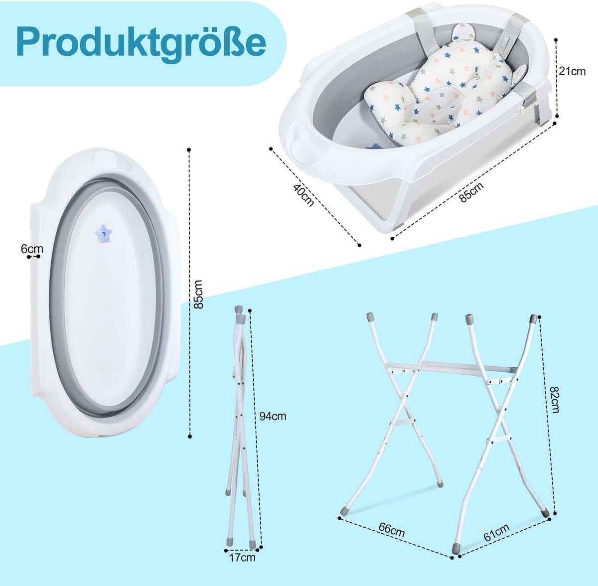 Opvouwbare babybadkuip - Inklapbaar badje - Baby badderen - Temperatuurstop indicator - 84.5 x 57.5 cm - Grijs thumbnail 7