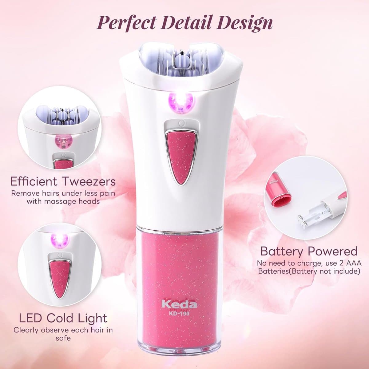 RFWR® Epilator voor dames - elektrische, huidvriendelijke haarverwijderaar voor gezicht & lichaam met koude LED-verlichting thumbnail 3