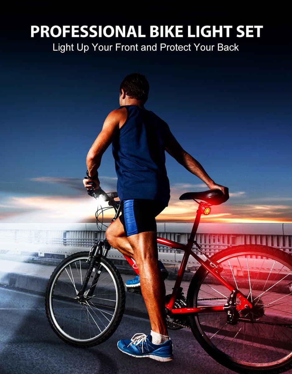 Fietsverlichting Set LED - Fietsverlichting - Fietslampjes Voorlicht & Achterlicht - Fietslamp USB Oplaadbaar - MTB & Racefiets Verlichting - Waterdicht Fietslicht thumbnail 5