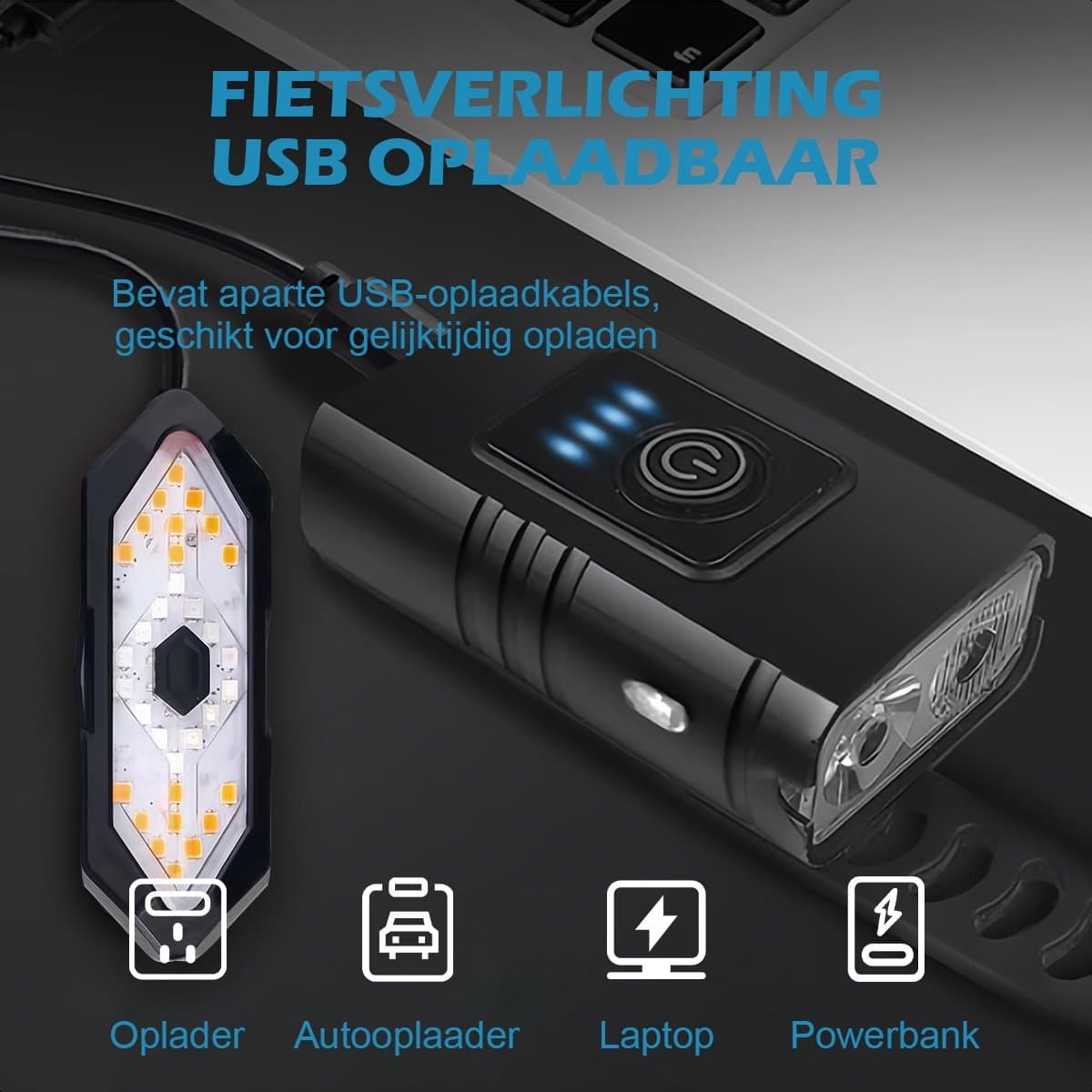 Fietsverlichting set - usb oplaadbaar - Fietslamp voorlicht 1000 lumen - Achterlicht fiets - Richtingaanwijzer fiets en fietsbel alarmsound - Led fietslamp - Mountainbike en racefiets - Waterdicht thumbnail 3