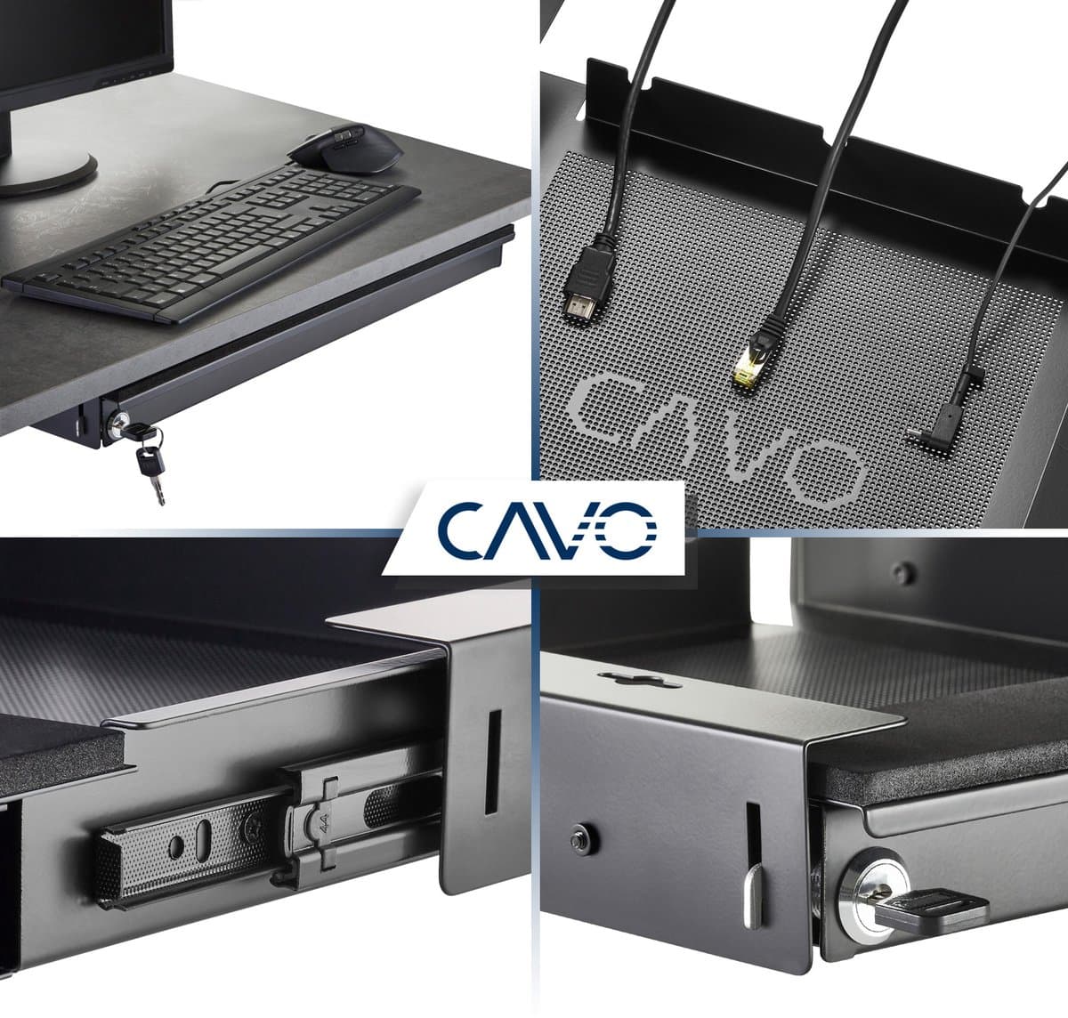 CAVO Laptop bureaulade afsluitbaar 580 x 446 x 55 mm zwart Notebook bureaulade voor de onderbouw by SOTECH thumbnail 4