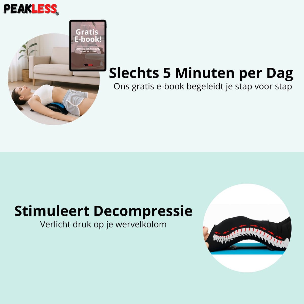 Peakless Verstelbare Backstretcher met Gratis E-Book - Tegen Rugklachten - Massage Apparaat - Houding Correctie - Rugstretcher - Nekstretcher thumbnail 2