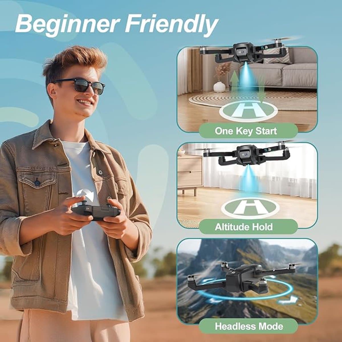Opvouwbare drone met 1080P-camera (elektrisch verstelbaar) – borstelloze motoren – FPV live-beeld via app – 2 camera’s + optische flow – 360° flips – headless & hoogtehoud – voor beginners & volwassenen thumbnail 6