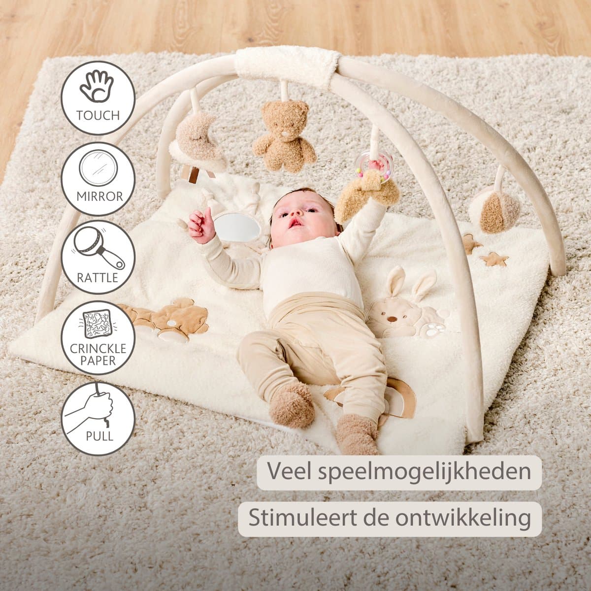 Nattou TEDDY Speelmat Baby met bogen vierkant - 70 x 80 cm - Activiteiten Speelkleed Baby - Baby Speelgoed thumbnail 4