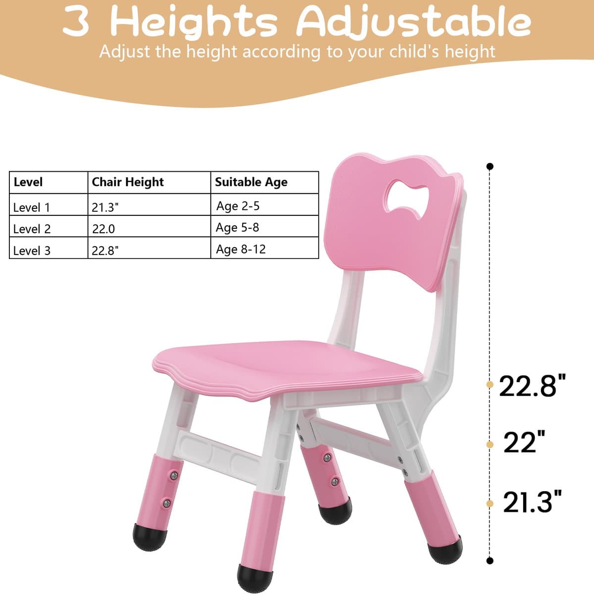Kinderstoel Set van 2 met hoogte verstelbare stoel, Plastic peuterstoelen voor kinderen jongens meisjes, Kinderen Hangmat stoel, Booster stoelen voor peuters, Roze thumbnail 5